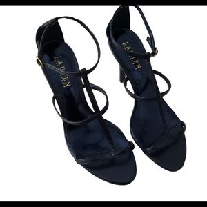 Ralph Lauren Navy blue Sandals High Heel Buckle Strappy Stilettos size 7